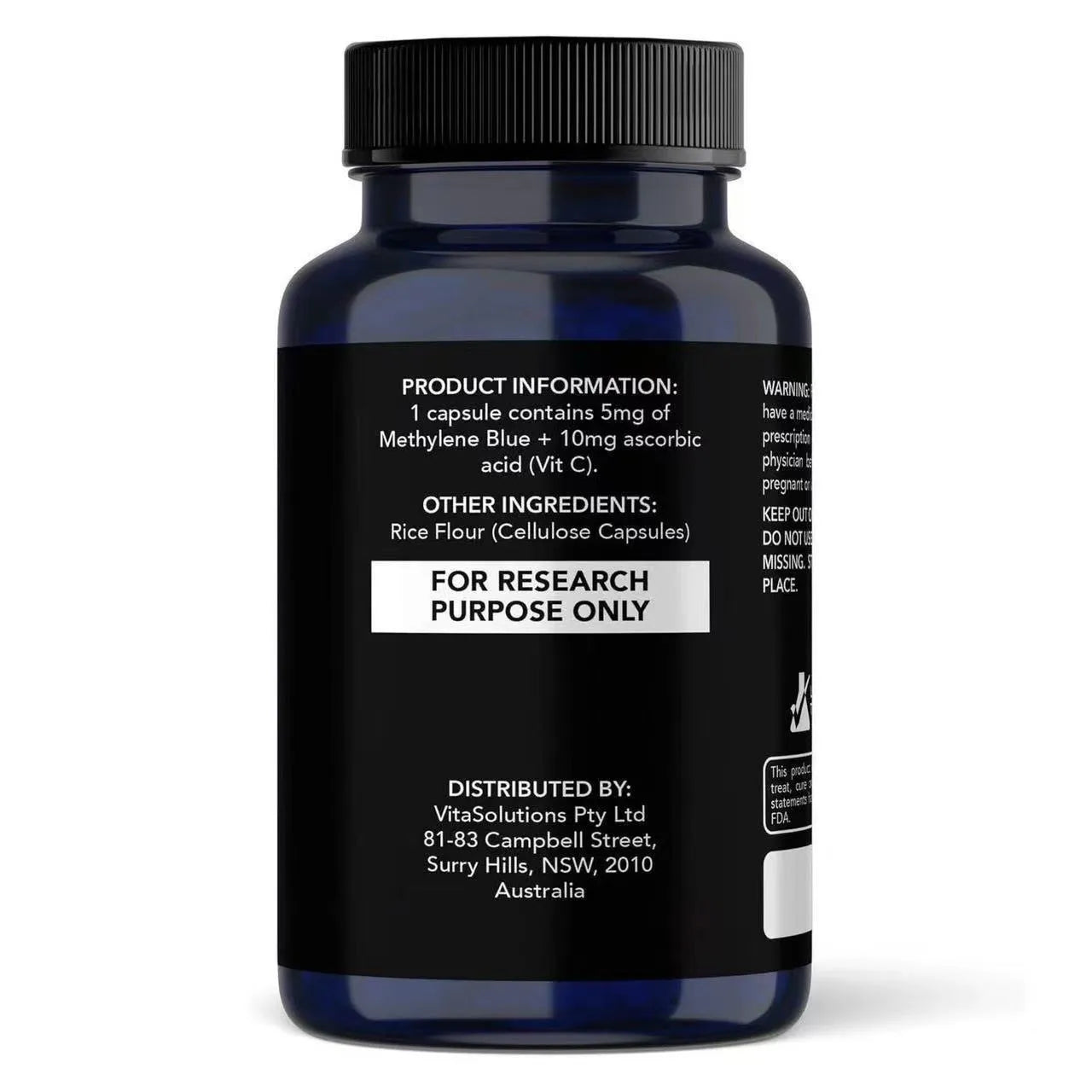 White methylene blue capsule supplement bottle containing 60 tablets