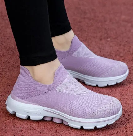 Pair of spring summer fabric overshoes for elderly in Light Purple Female, slip-on design