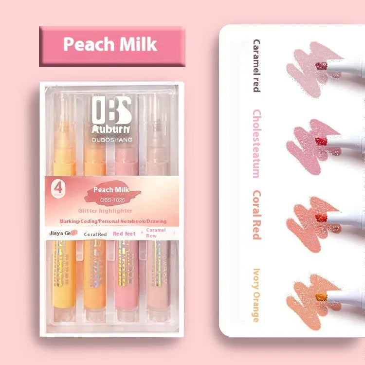 Sparkling Star River set of four glitter highlighter pens with six colour options in a box.