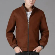 Men's grey sport-style fleece jacket with side pockets, shown on a hanger.