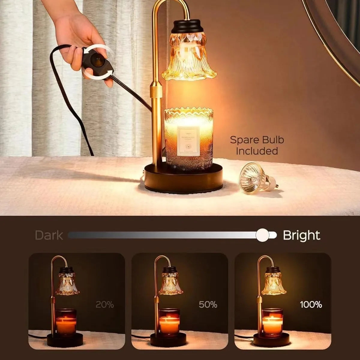 Bamboo aromatherapy wax melting lamp showing 30.5cm height with UK plug