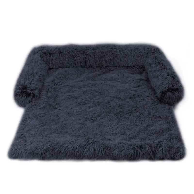 Plush kennel pet bed in grey with PP cotton fill, dual use as sofa bed for dogs and cats