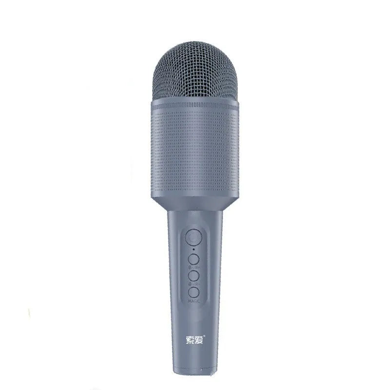 Wireless Bluetooth karaoke microphone in pink, blue, or green with USB connection