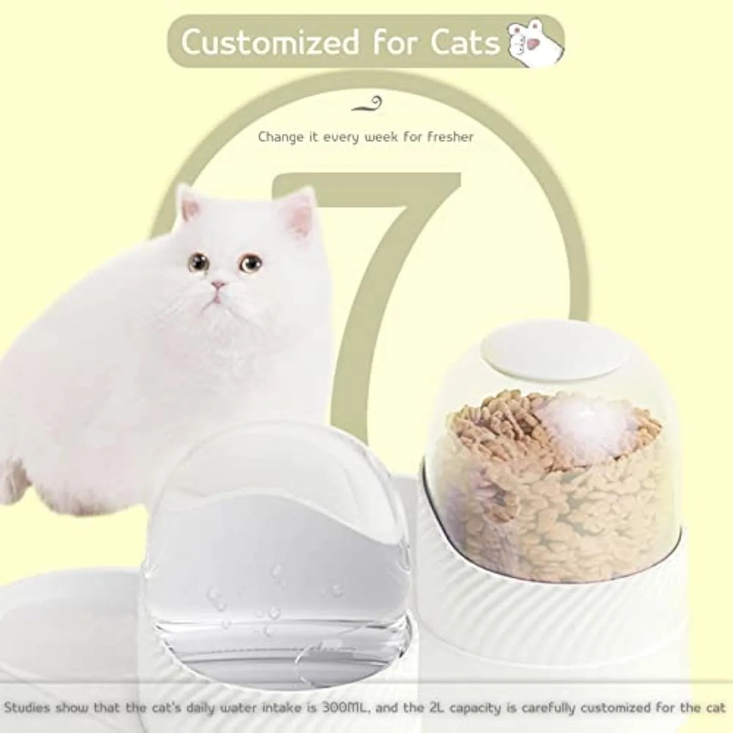 White automatic cat feeder and water dispenser set with wave-pattern design.