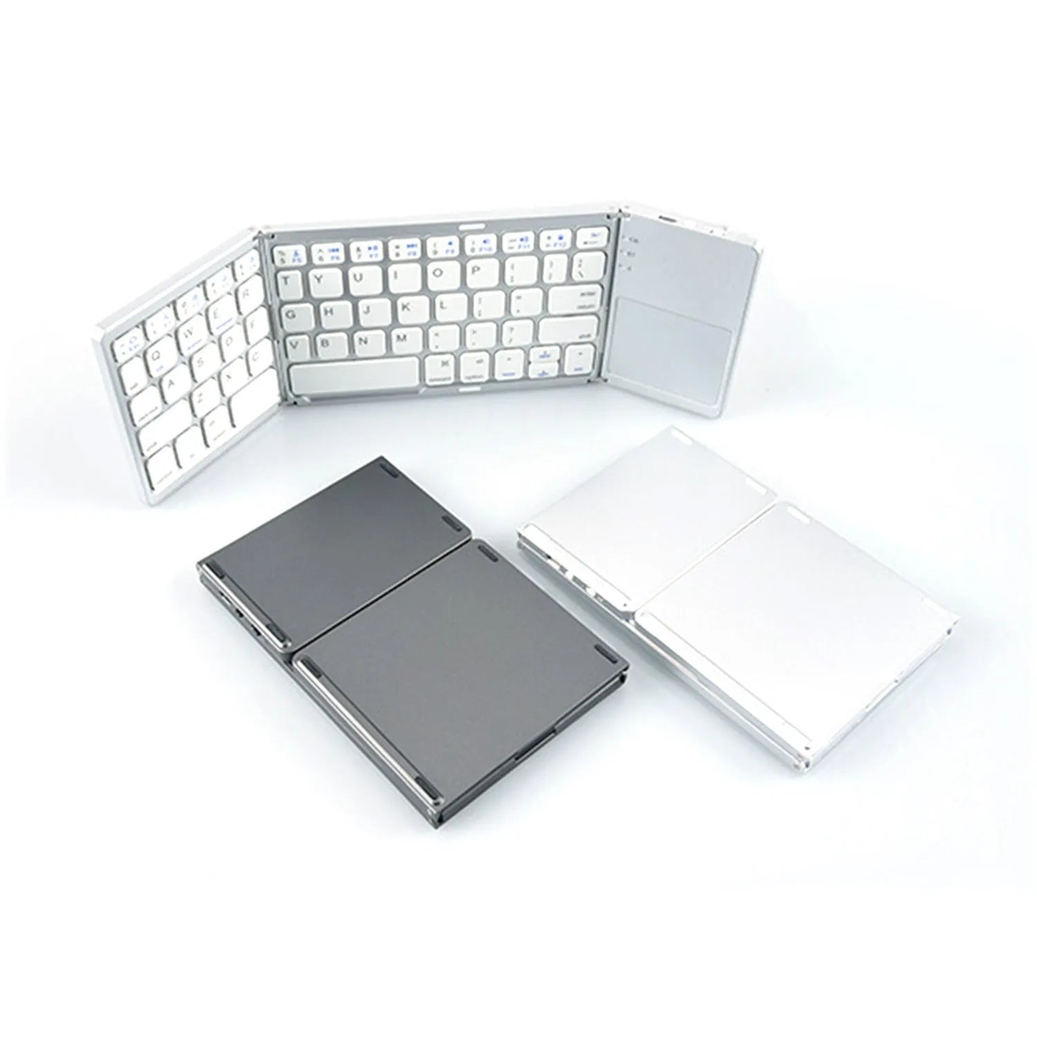 Tri-fold Bluetooth keyboard shown in black colour with dimensions 30.2 x 9.7 x 0.8cm