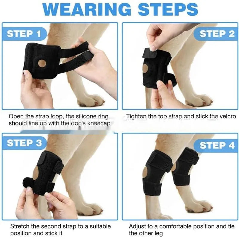 Black polyester pet leg guard for dog ACL support or cat joint protection.