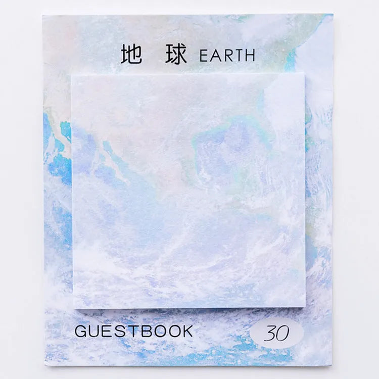 Square planet sticky notes notepad with oil painting designs of celestial bodies including moon and earth patterns