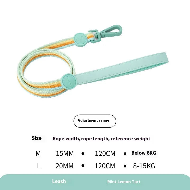 Retro dog collar and chest back harness set for small and medium dogs with hand-holding rope in multiple colours
