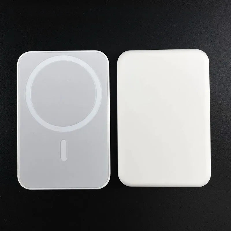 White magnetic wireless charger power bank showing compact dimensions and creative design