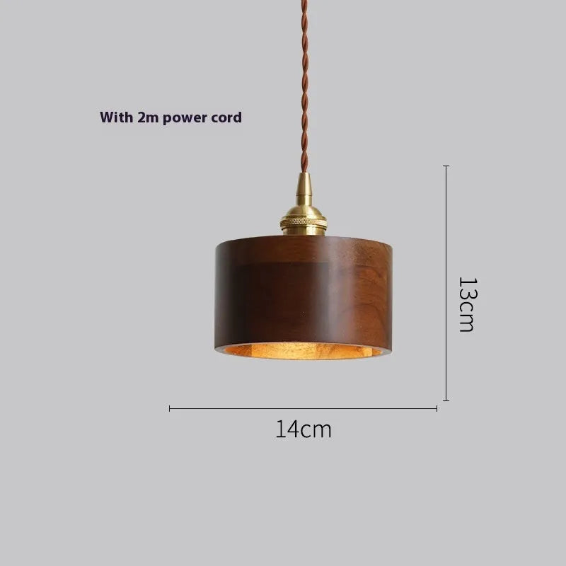 Black walnut single-head droplight chandelier with copper wood art construction and E27 lamp holder