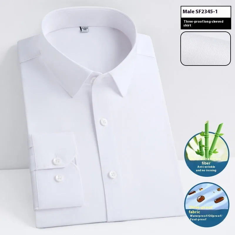 Men's slim fit waterproof bamboo business shirt with square collar and long sleeves