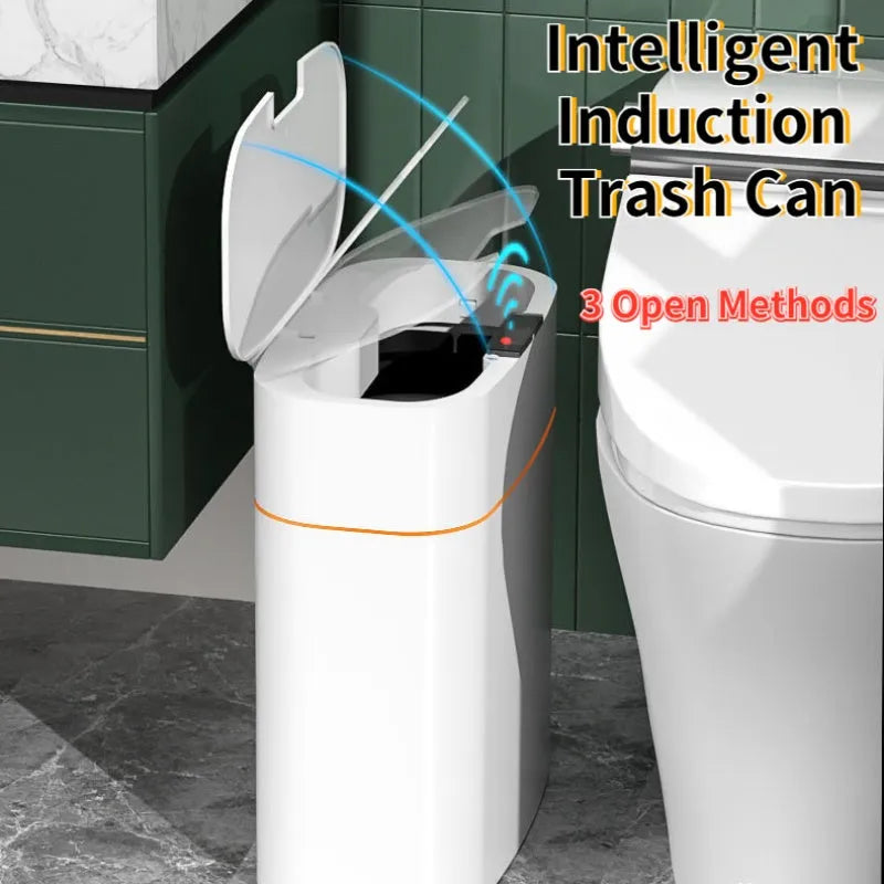 Smart trash can with automatic lid, ABS plastic, 13L size, in white colour