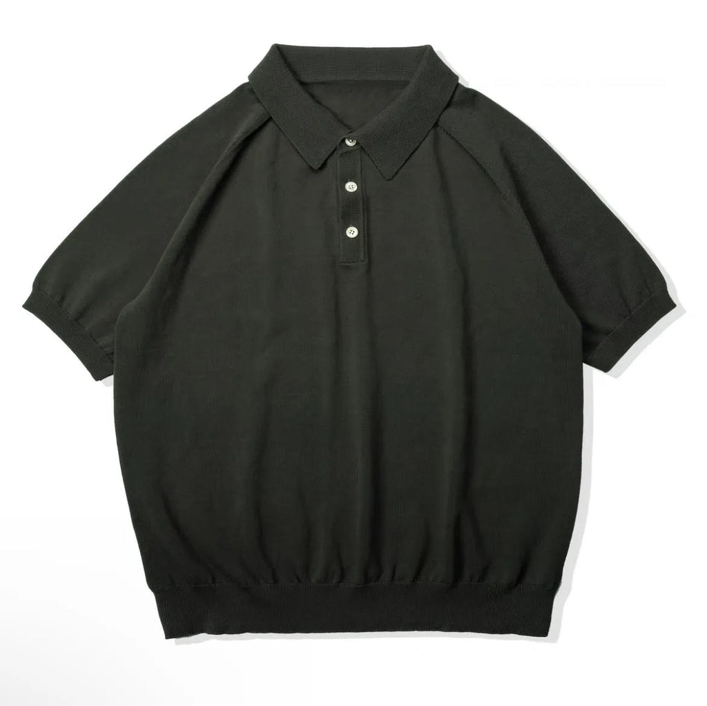 Retro slim fit cotton knitted short-sleeved T-shirt in dark brown colour showing front view