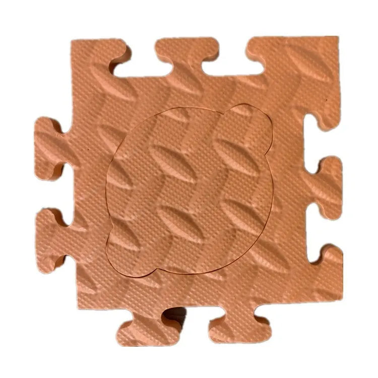 EVA foam pet ac button non-slip mat in green, square shape 16x16x1cm, on a wooden floor