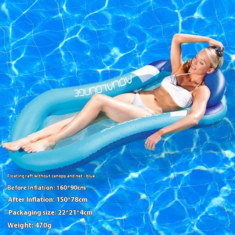 PVC inflatable floating row pool lounger in a mesh deck chair design with bright gradient colour wave.