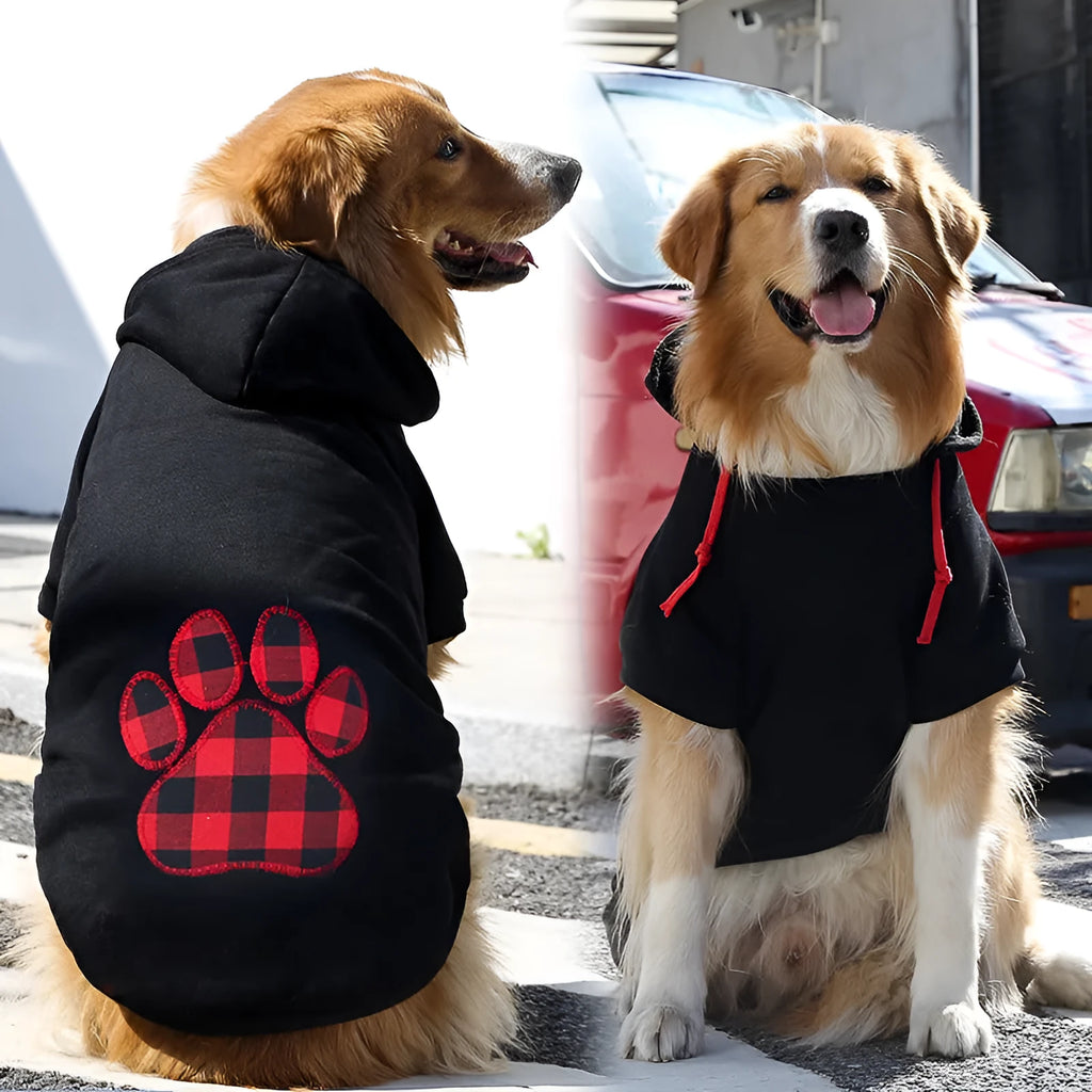 Black and white plaid polyester dog jumper in Love and Dog feet patterns, sizes XS to 5XL for autumn and winter.
