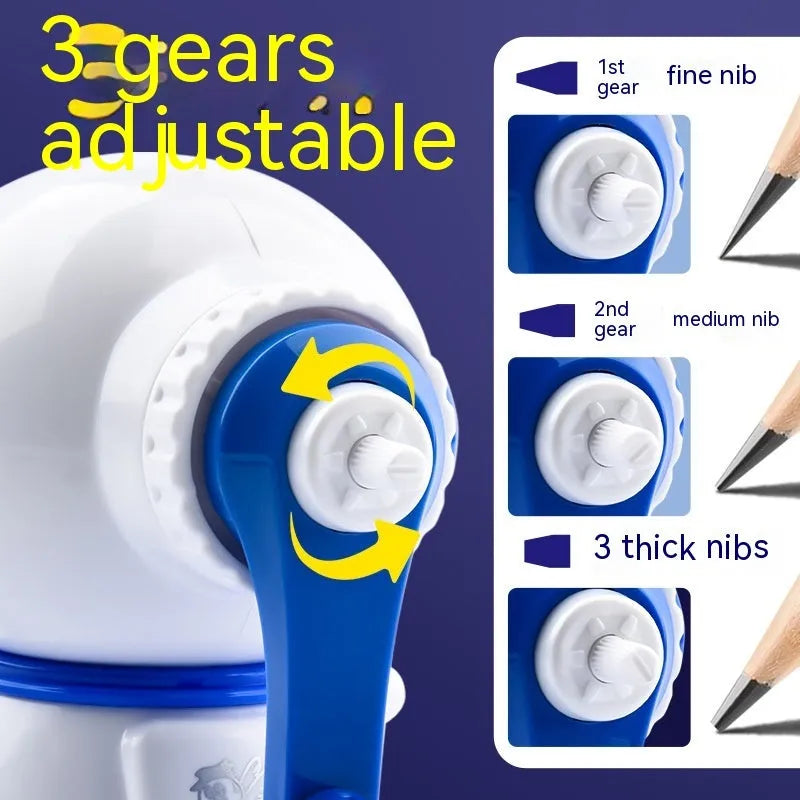 Blue and pink cartoon astronaut manual pencil sharpener with adjustment dial