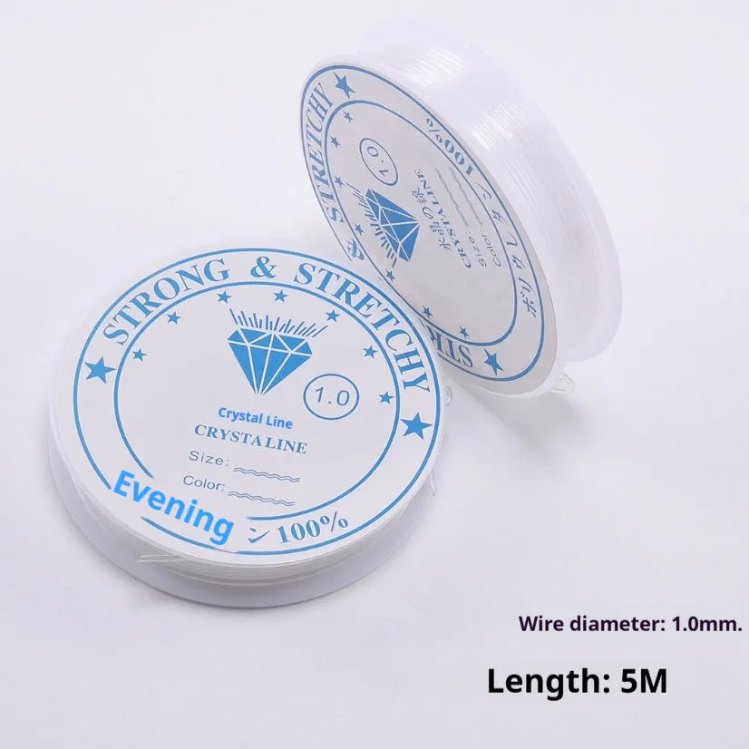 Transparent white elastic cord spool for DIY ornament accessories showing crystal fishing line material