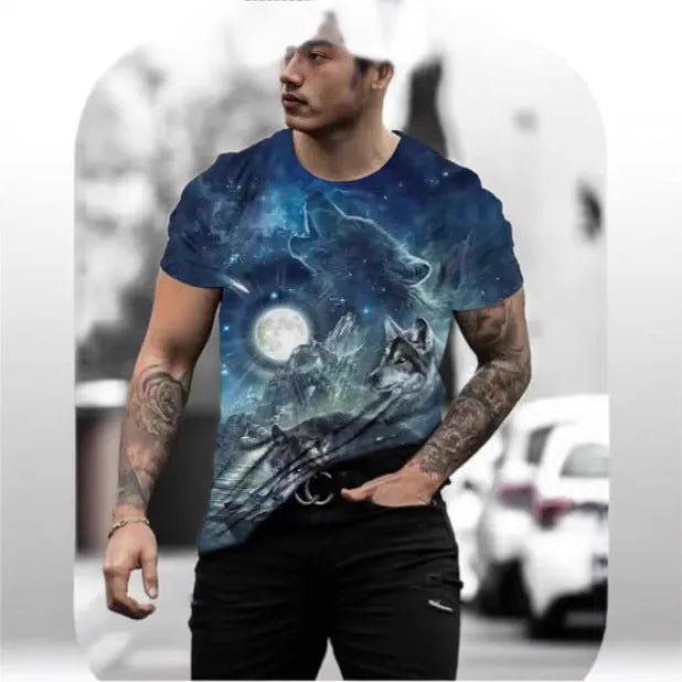 Retro 3D animal print men's short-sleeved T-shirt in lightweight polyester fabric