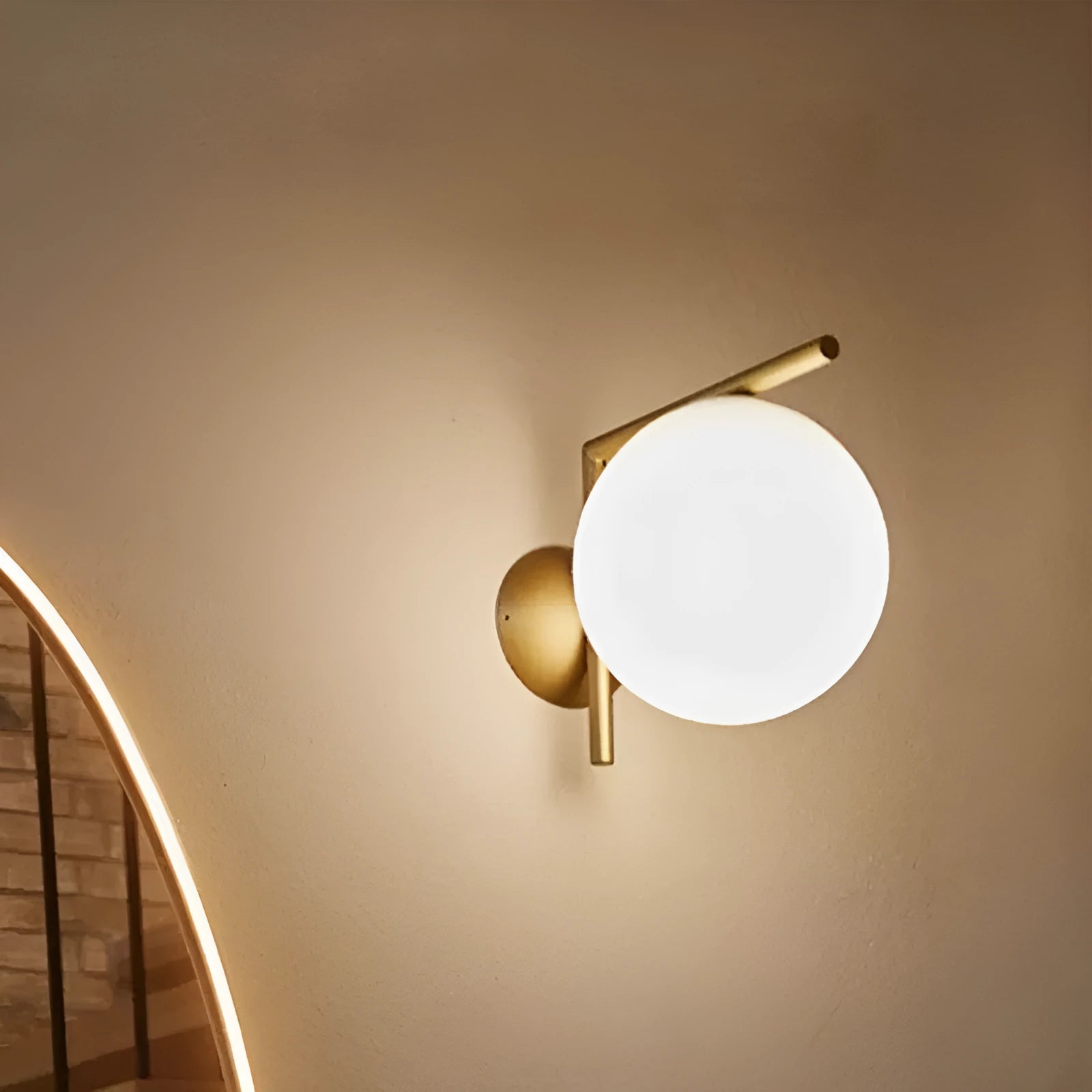 Glass wall lamp in brass finish for bedroom bedside corridor lighting Nordic style 220V