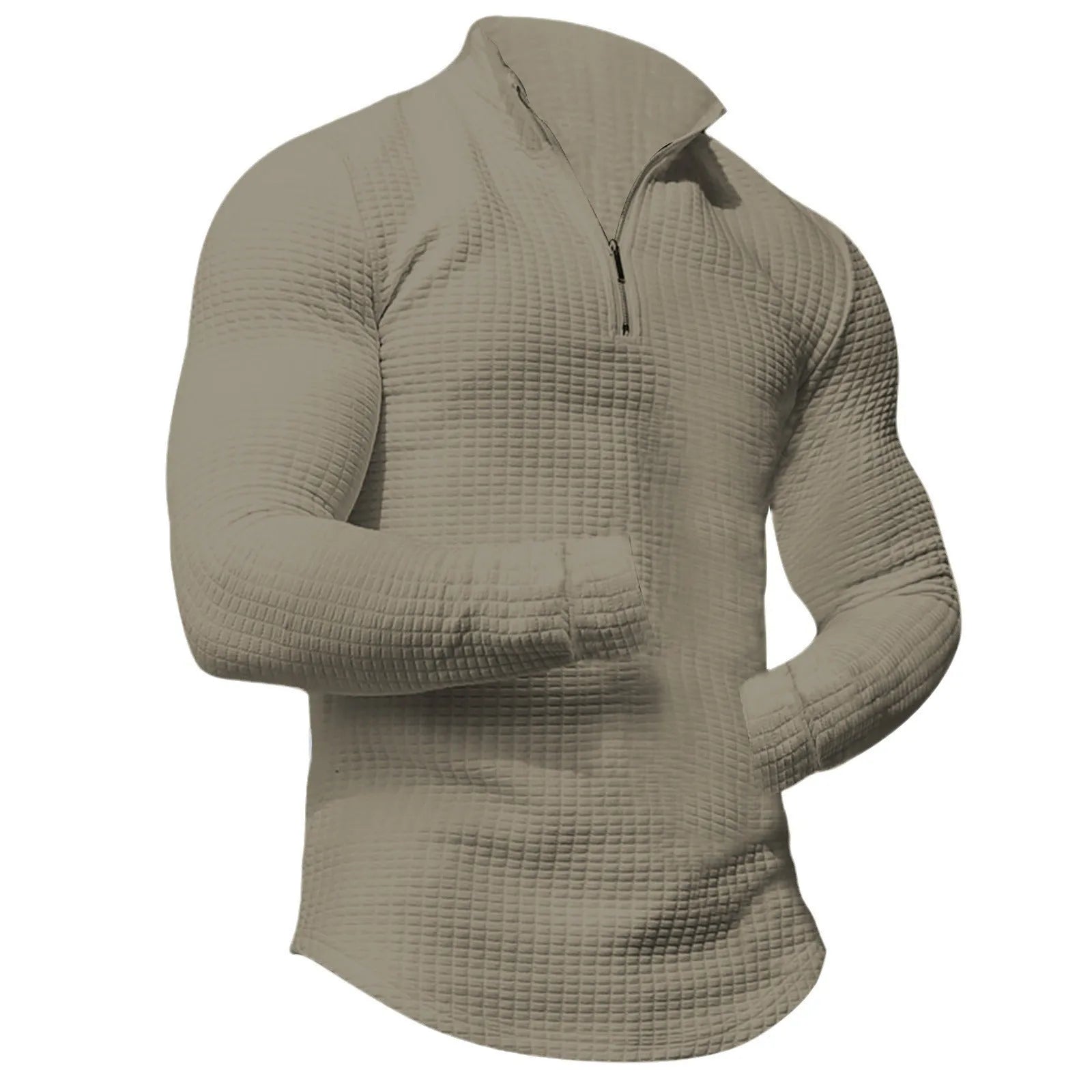 Men's stand collar half zip plaid sweater in polyester fibre, long sleeves, available in multiple colours