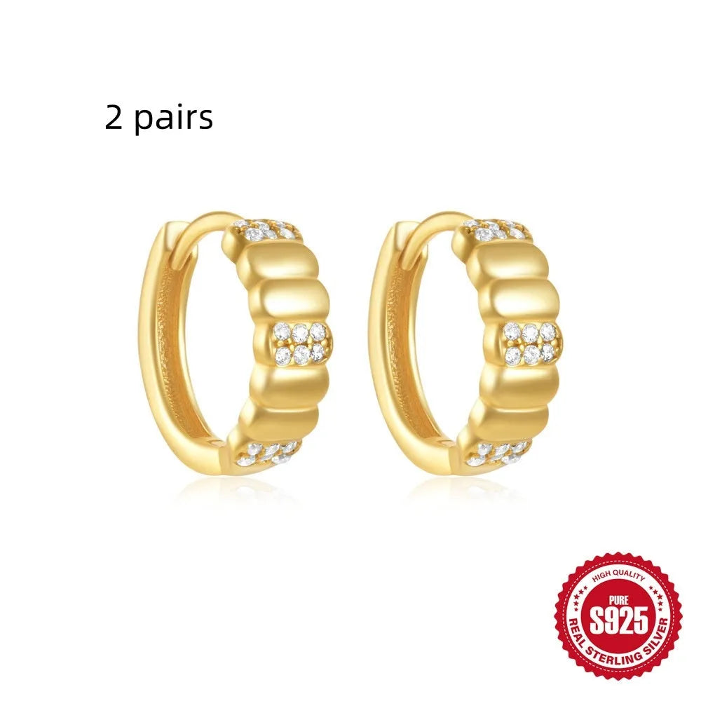 Small round geometric sterling silver stud earrings in gold or silver finish options