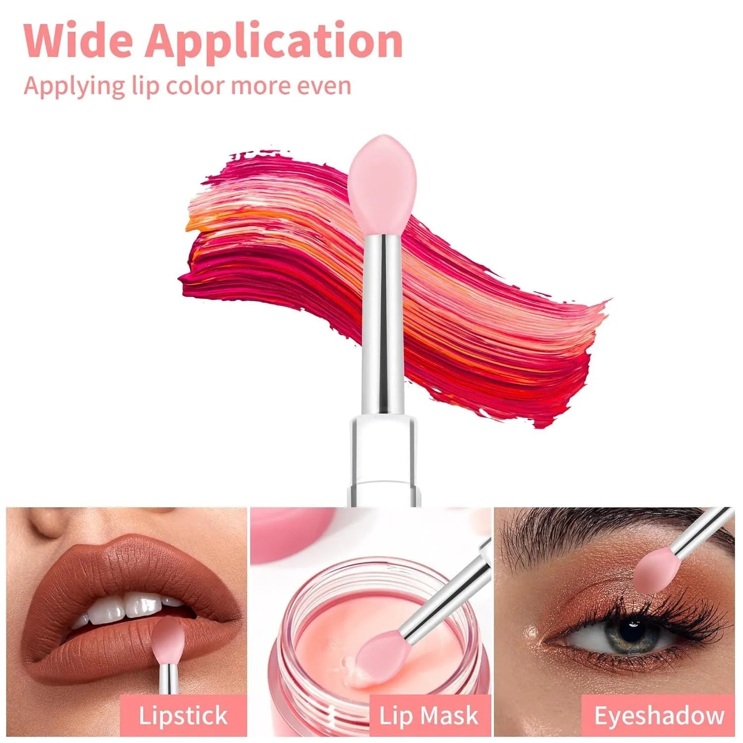 Set of silicone lip brushes with protective caps in eight different colours