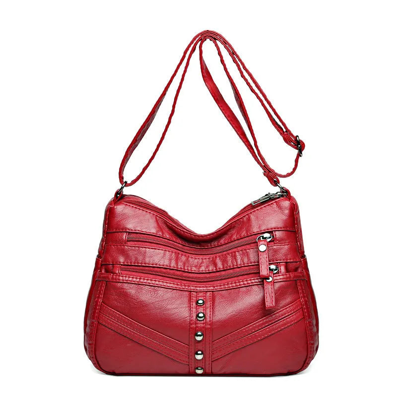 Soft PU leather messenger bag for women in vintage style with shoulder strap