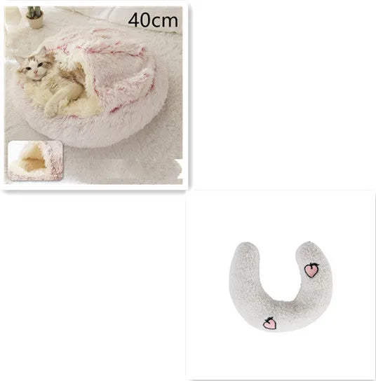 Round plush pet bed in brown for cats and small dogs, size 40cm