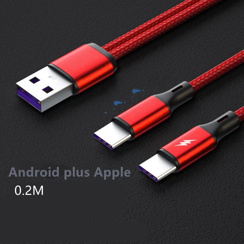 Black braided two-in-one charging cable with dual Android connectors for simultaneous device charging