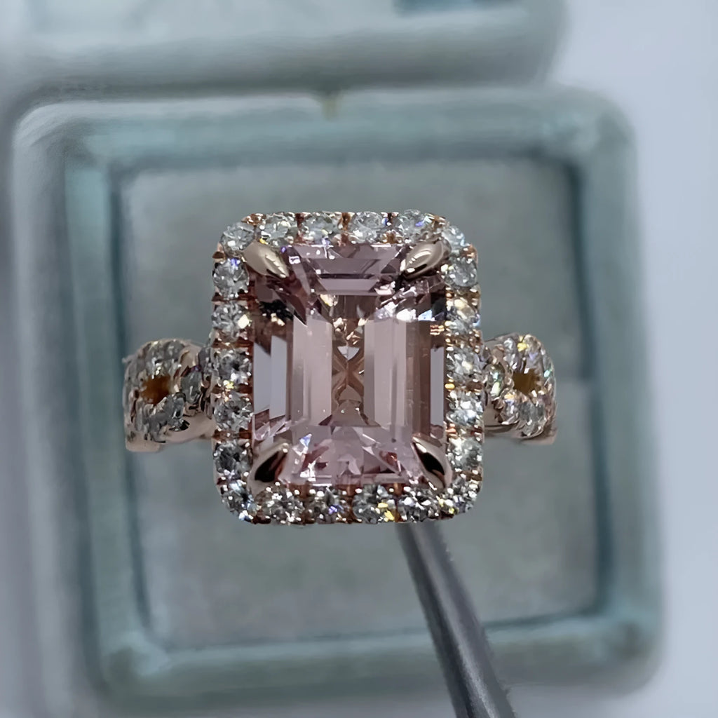 Women's rose gold electroplated alloy geometric ring shown in seven available sizes