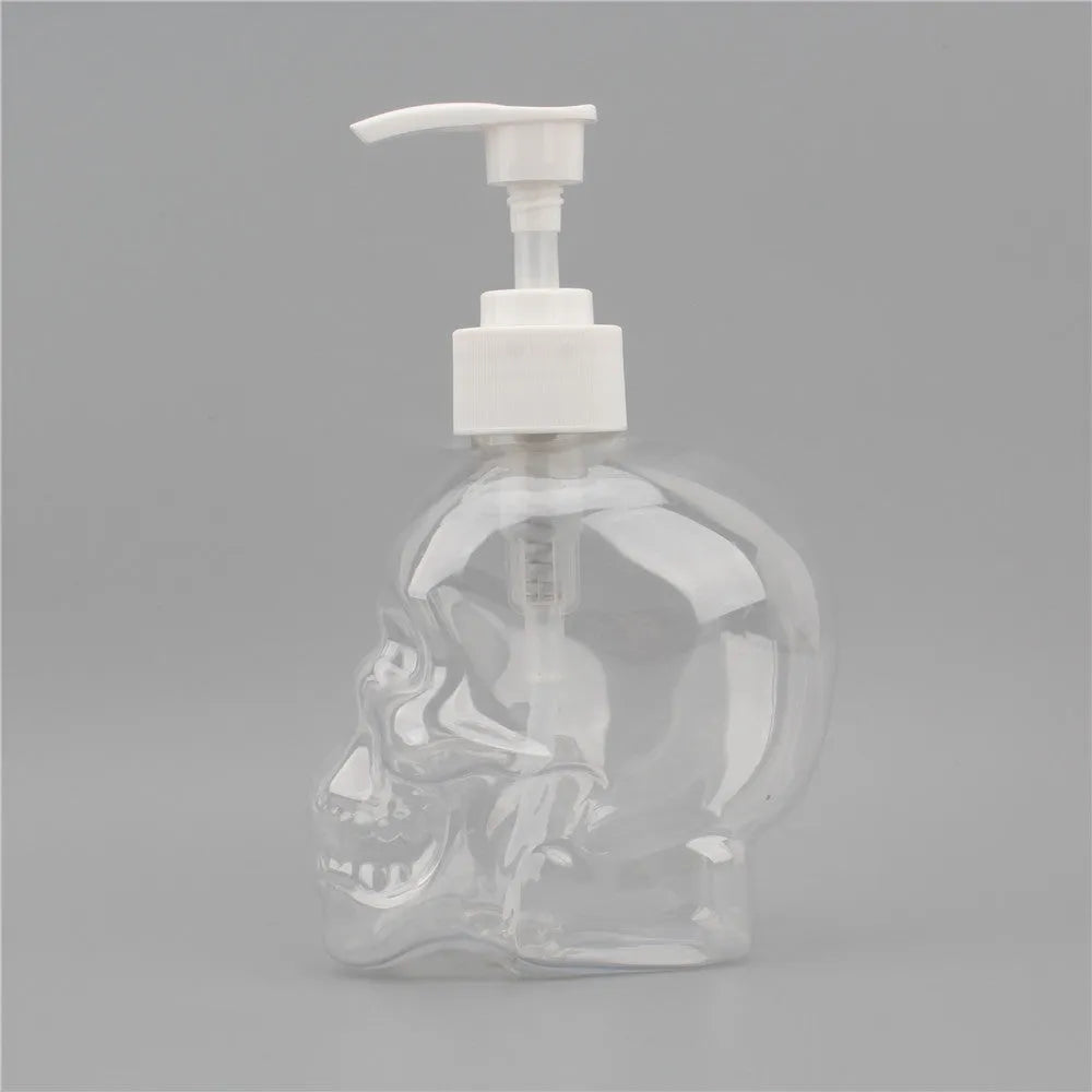 Creative skull hand sanitizer bottle 350ml plastic dispenser in white finish on countertop