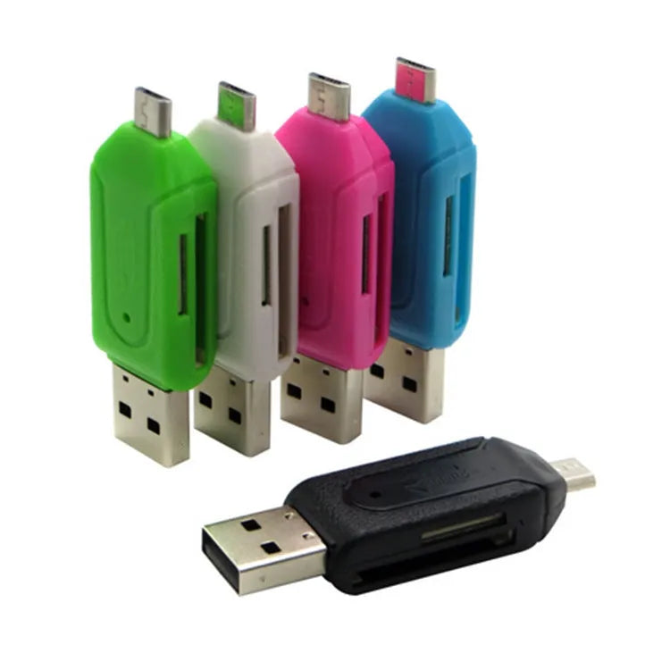 White OTG card reader with micro USB connector for Android phones and computers