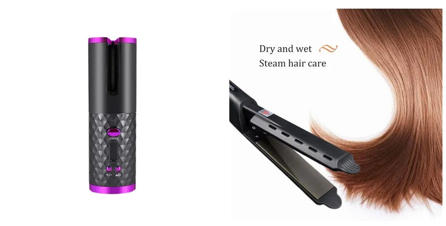 Portable USB charging mini curling iron with gold ceramic barrel in white, pink, or grey colours