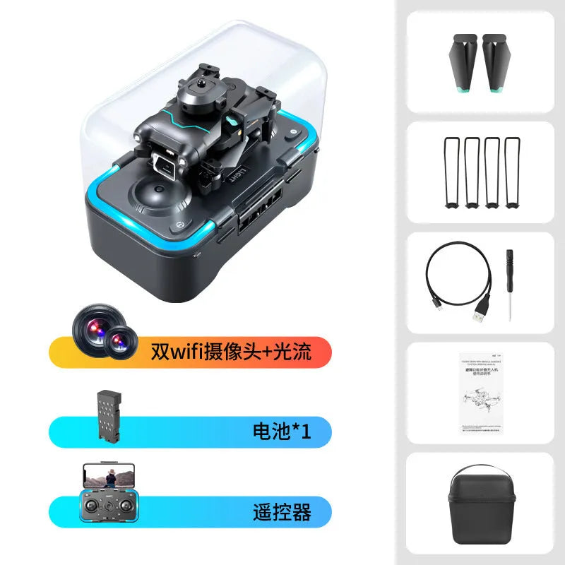 Black four-axis obstacle avoidance drone with dual cameras for aerial photography