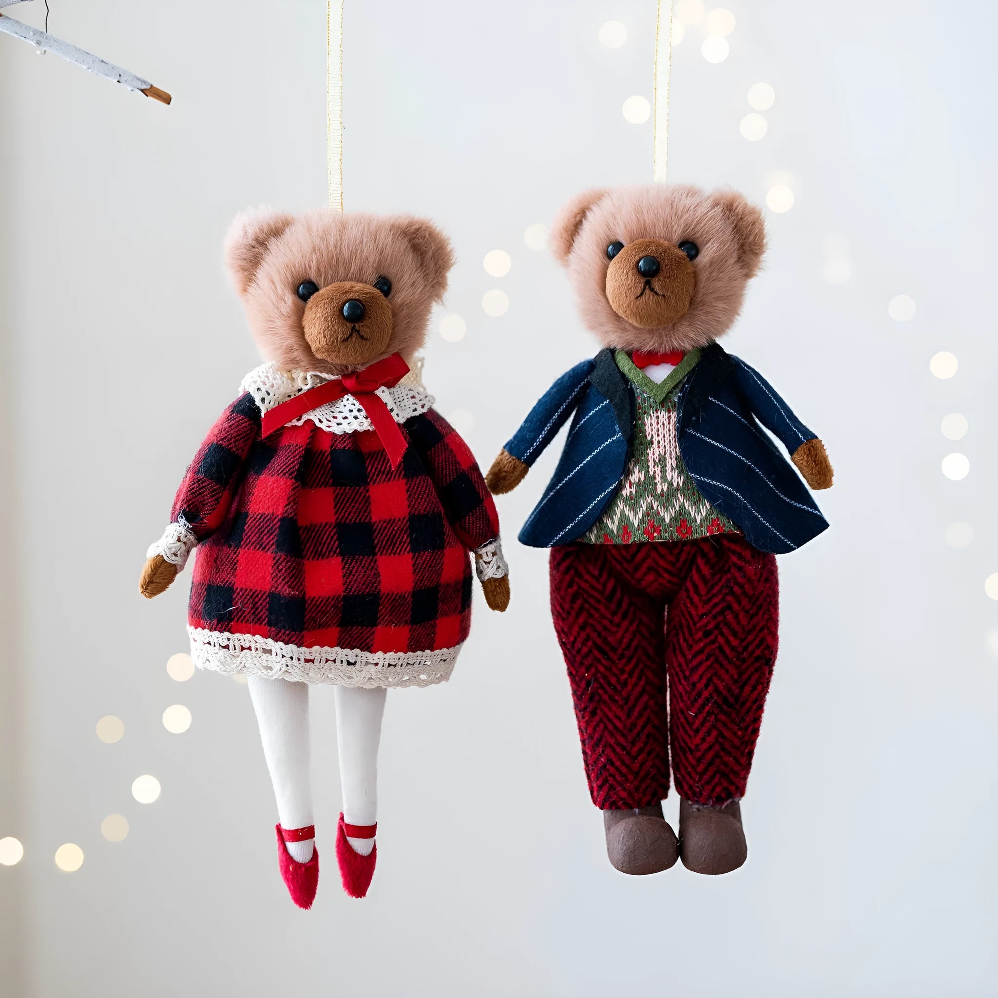 Cotton plaid fabric plush bear dolls in gentleman and princess bear cartoon designs