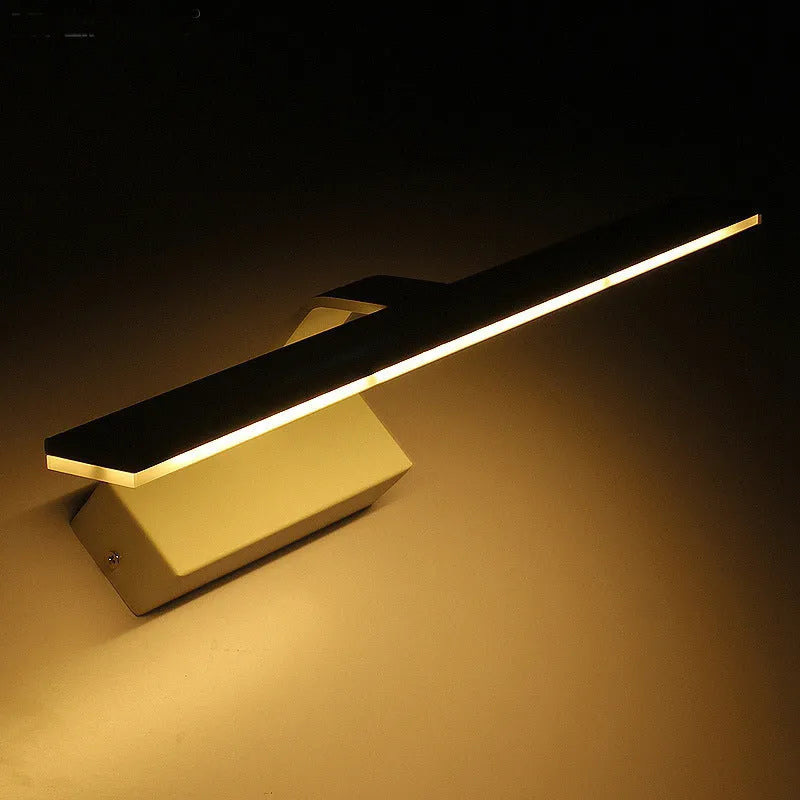 White LED strip light mounted above a bathroom mirror, showing three lighting colour options.