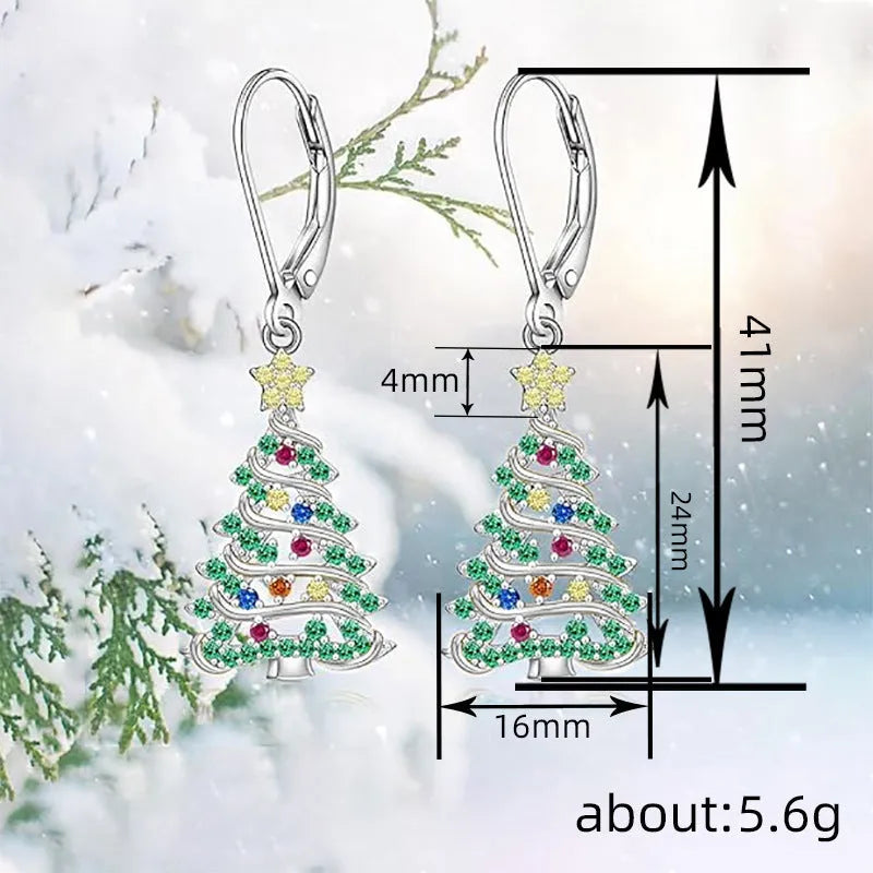 Christmas tree earrings for women in star shape with white gold colour finish