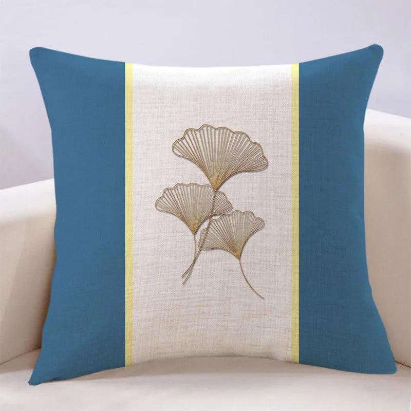Ginkgo leaf printed square cushion cover on a sofa, available in multiple colours and sizes
