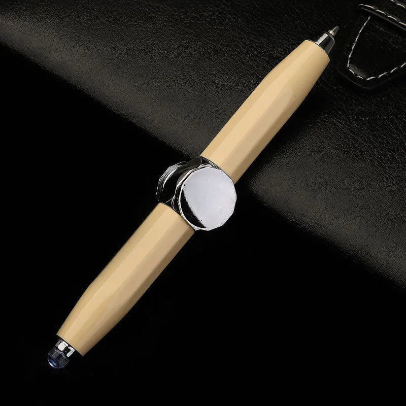 Metal gyro ballpoint pen with a spinning top, shown with multiple ink colour options.