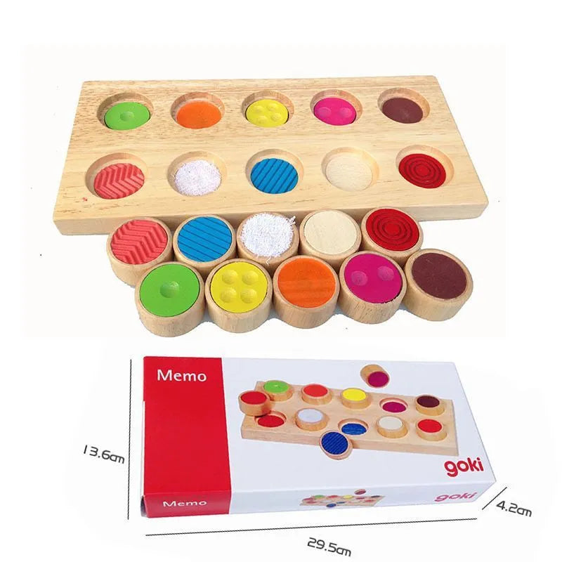 Wooden Montessori touch box balance building blocks toy in colour box packaging, 20x16cm