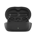 Black true wireless bone conduction sports headset with clip design and charging case