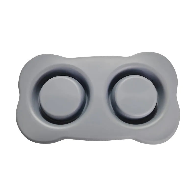 Large double dog bowl silicone mat set in chosen colour with stainless steel bowls
