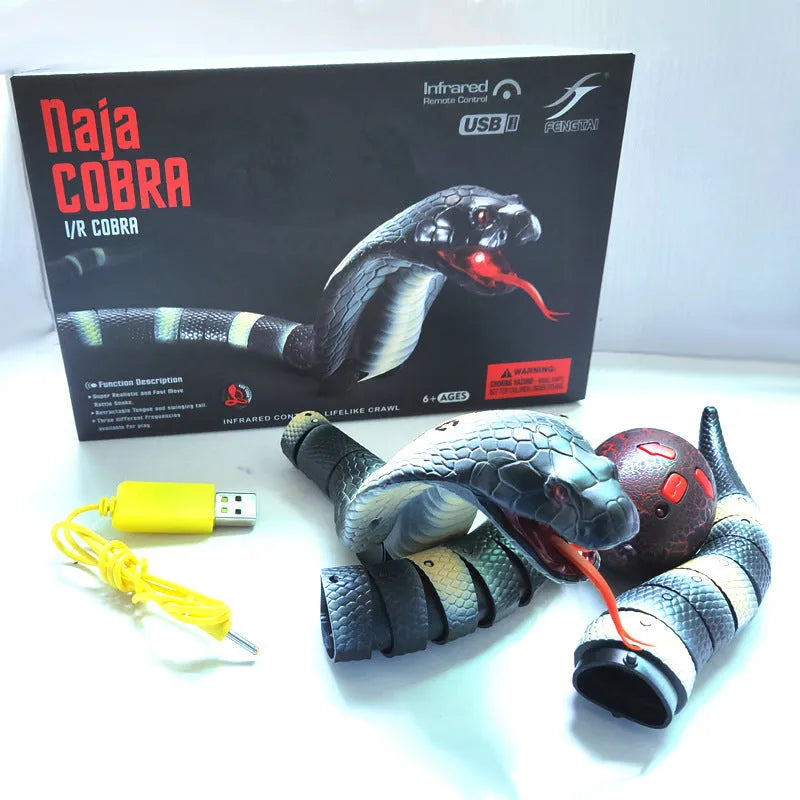 Smart sensing interactive snake cat toy with segmented plastic body and USB charging