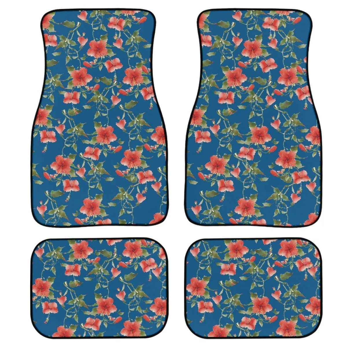 Black printed rubber car floor mats, 20mm thick, showing deep tread pattern and raised edges.