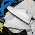 Flat bottom comfort board Korean leather casual sneakers in White Black K15, mesh lining, rubber sole