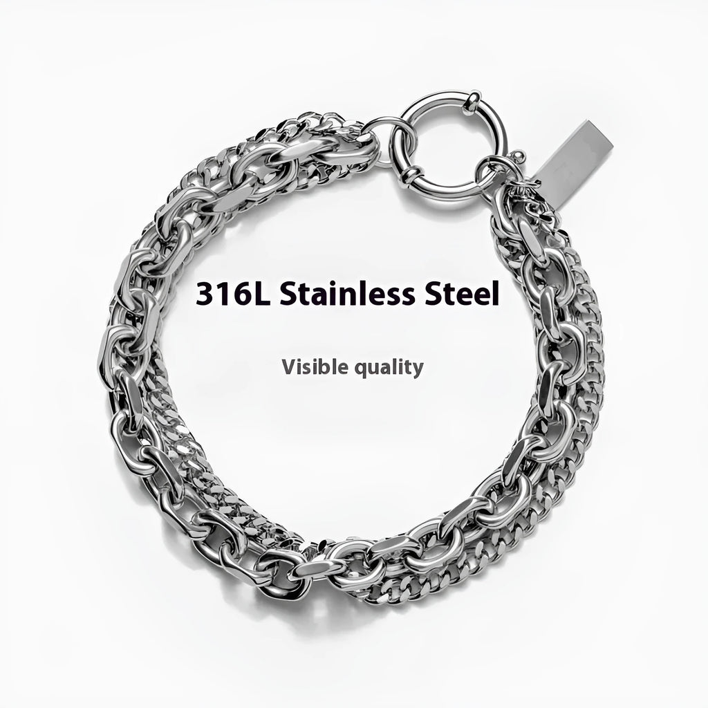 Stainless steel unisex geometric bracelet with polished finish, bending and connection design, gold or silver, 15cm to 21cm