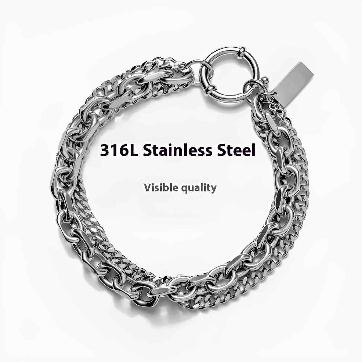 Stainless steel unisex geometric bracelet with polished finish, bending and connection design, gold or silver, 15cm to 21cm