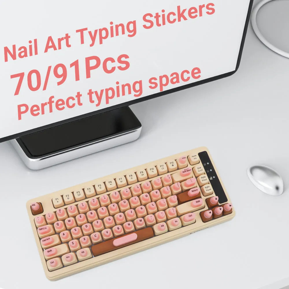 Silicone keyboard stickers 91 button set in black, pink, mint green, purple, and transparent, 17 x 11 x 1.5 cm