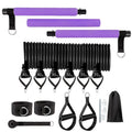 Women's adjustable TPE fitness stick set with 11 pieces in pink, purple and black colours showing 60lb to 180lb resistance options